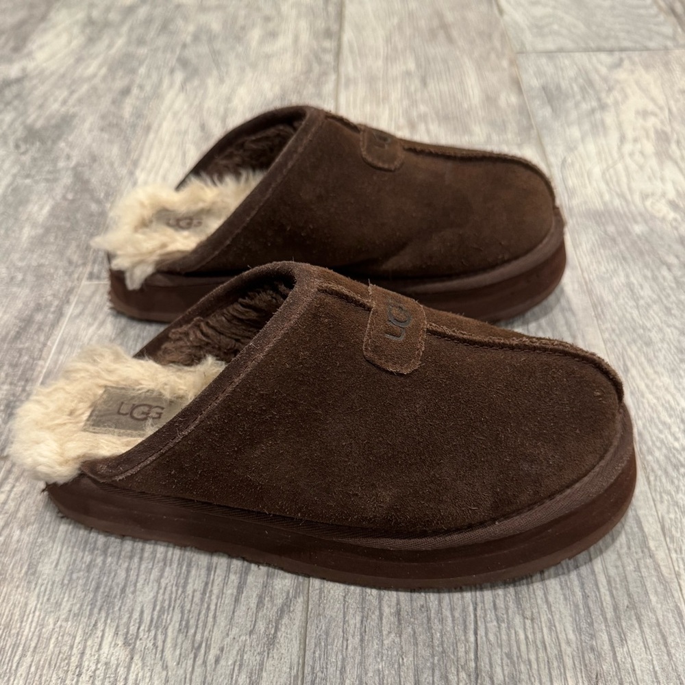 UGG Brown Suede Shearling-Lined Slippers